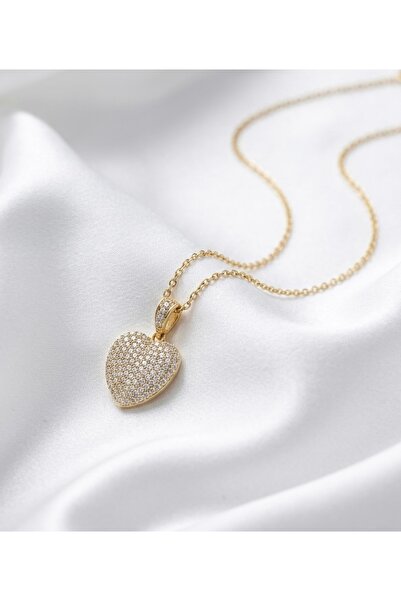 ELİSA ACCESSORİES Zirkon Taşlı Gold Renk Kalp Model Çelik Kolye