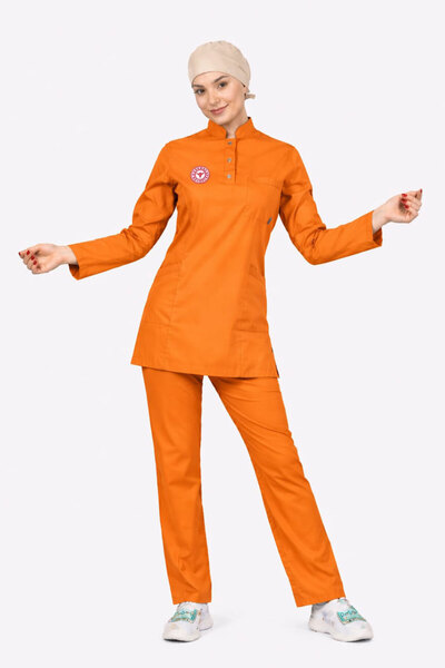 BAŞARAN UNİFORMA Likralı Klinik Destek Kadro Forması (Orange Ochre) Tesettür ...