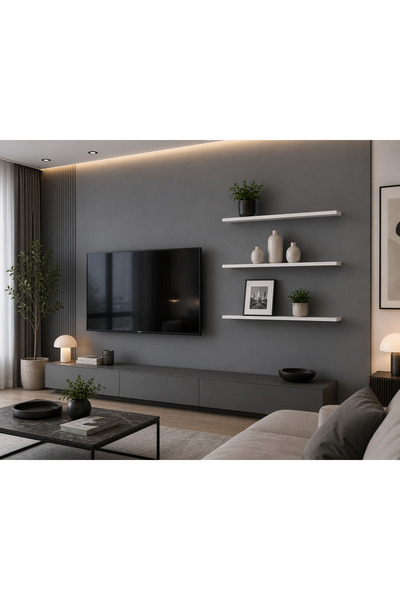 VARDAR 3'lü Beyaz Duvar Rafı 100cm Mdflam Modern Duvar Rafı – Salon & Koridor...