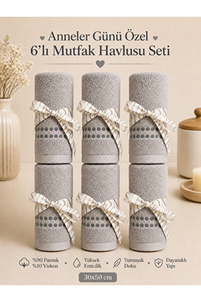 Maisonette 6’lı Mutfak Havlusu Seti 30x50 cm Pamuk Viskon Yüksek Emici Yumuşa...
