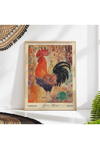 NinaStore Gustav Klimt Horoz Sanat Baskısı, Vintage Çiftlik Hayvanı Duvar Dekoru