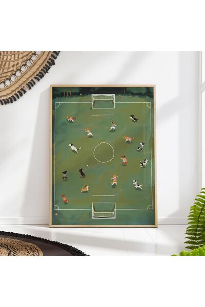 NinaStore Neşeli Futbol Köpeği Sanat Baskısı: Çocuk Odası Futbol Posteri