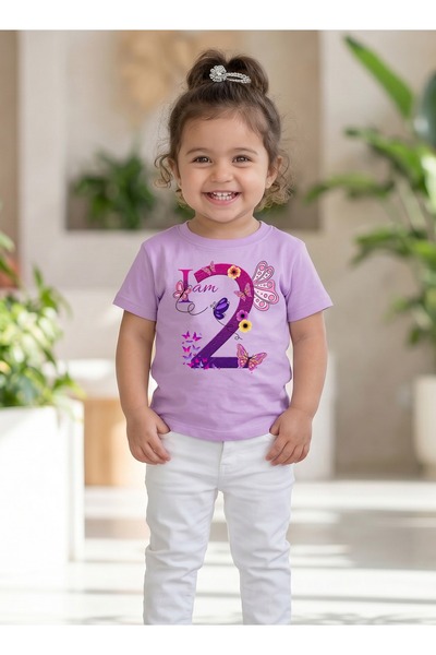 Funkaar Birthday Girl, 2nd Year Butterfly Birthday Graphic Print T-Shirt