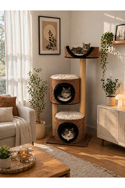 Meşe Home Terra Çok Katlı Kedi Evi – Tırmalama Direkli Modern Kedi Yuvası