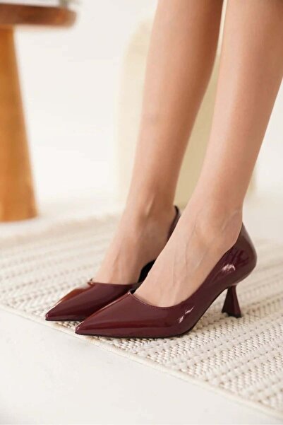 modaiconu Women's Burgundy Patent Leather Heeled Shoes Tr08Ms44G