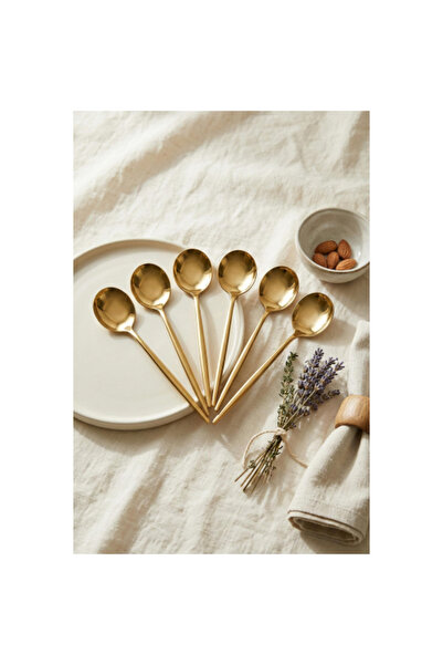 CRİSTAL Set of 6 Luxury Gold Stainless Steel Dessert Spoons (16 cm)