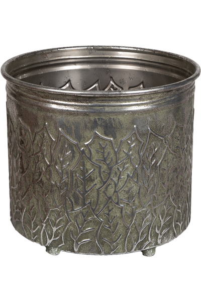 Herdekora Metal Saksı Ayaklı Ağaç Dalları Figürlü Gümüş Eskitme 37,5x32 Cm.