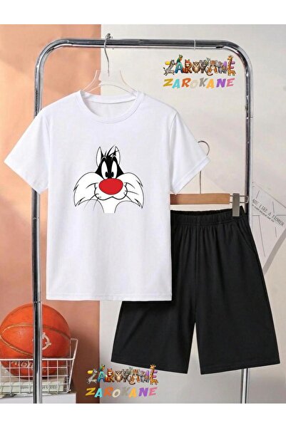 ZAROKANE Red Nose Cat Printed Top and Shorts/T-Shirt Summer Children's Two-Pi...