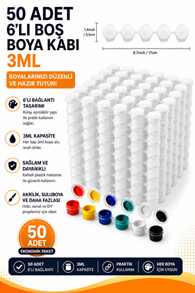 50 Empty 6-Piece Paint Containers 3ML – Acrylic & Hobby Paint Storage Containers | Leakproof, Durable, Economical Set