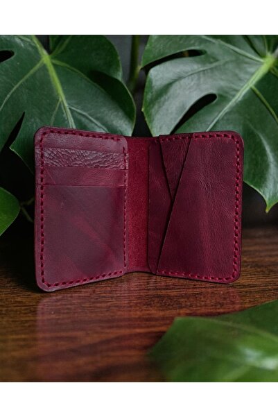 Design 25.07 | Hakiki Crazy Horse Deri El Dikimi Minimalist Kartlık - Bordo