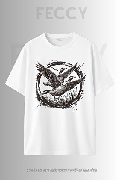 FECCY Premium Duck Printed Hunter Theme Unisex Oversize Γυναικείο T-Shirt Ανδ...