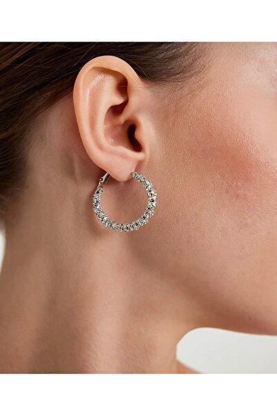 AltıntaşAksesuar Women's Earrings - Serrated Hoop Earrings Silver - Gold