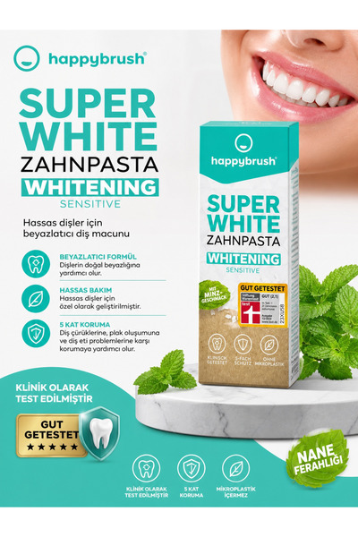 happybrush Super White Whitening Hassas Diş Macunu 75 ml | Beyazlatıcı Etki, ...