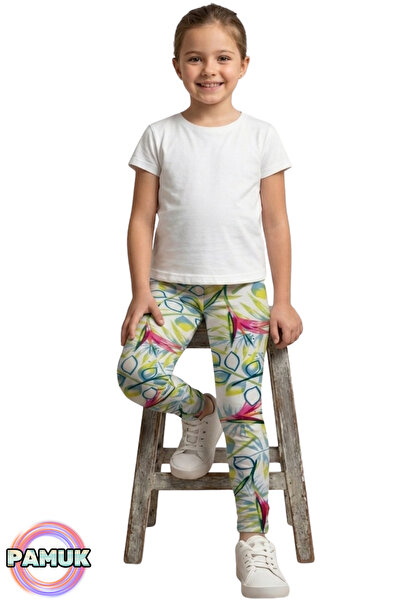 United Fabrics Patterned Children's Tights - Green Lily Patterned Girls' Tigh...