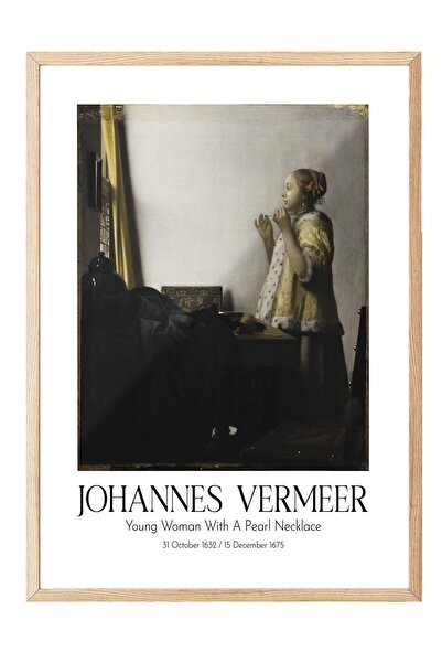 Postifull Johannes Vermeer - Devojka sa bisernom ogrlicom, slika u drvenom ok...