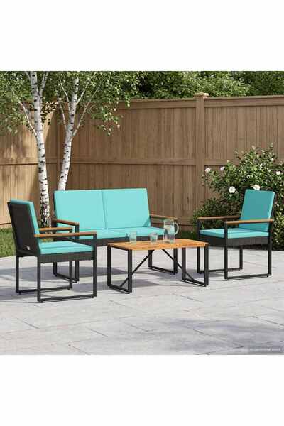 vidaxl Set de Mobilier pentru Exterior cu perna 4 pcs Negru si Turcoaz