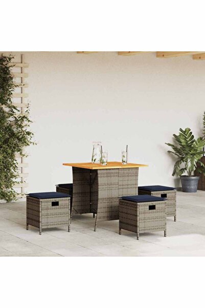 vidaxl Set mobilier de gradina cu perne, 5 piese, gri, poliratan