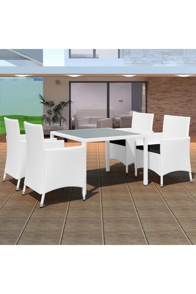 vidaxl Set mobilier de exterior, 5 piese, alb crem, poliratan