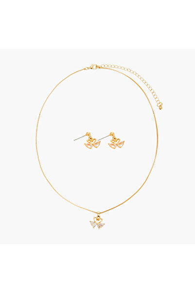 Lifestyle Set of 2 - Cubic Zirconia Stone Embellished Swan Necklace and Earrings