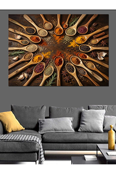 Artmeg Sortiment de condimente colorate pe linguri de lemn - Tablou decorativ...