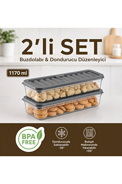 Nesto Home Set of 2 1170 ml Refrigerator Organizer Freezer and Microwave Stor...