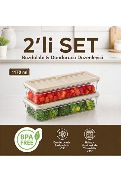 Nesto Home Set of 2 1170 ml Refrigerator Organizer Freezer and Microwave Stor...