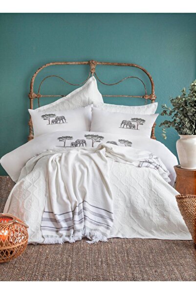 Apricitas HOME Çift Kişilik Aleph White Timeless Yatak Örtülü Battaniyeli Nev...