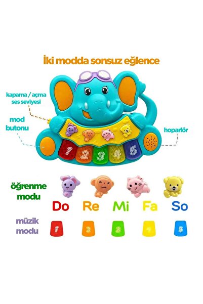 sunman toys Minibo Sesli ve Işıklı Piyanolu Fil S00005209 Mavi