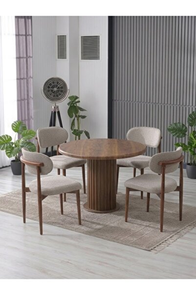 JoyMassa LİNA BOHEM 90x90 AHŞAP YUVARLAK MASA & 4 POLO SANDALYE SETİ