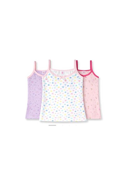 CHARM Yıldız 3-Piece Girls' Cotton Patterned String Strap Undershirt