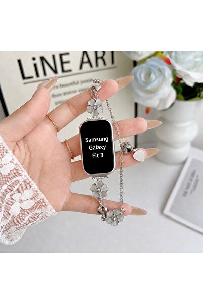 Alstrap Samsung Galaxy Fit 3 Uyumlu Çiçekli Taşlı Metal Zarif Bileklik Kordon