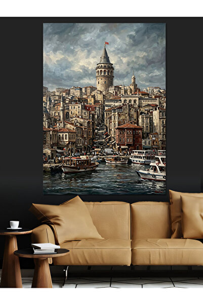 karizmart Denizden Galata Kulesi Ve İstanbul Dekoratif Kanvas - Mdf Ahşap Tablo