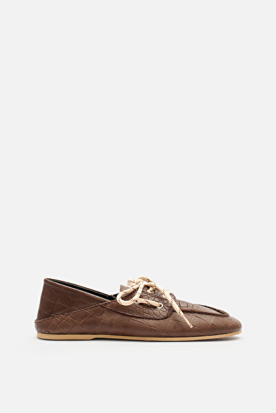 Bestyle Croco Lace Up Hakiki Deri Makosen