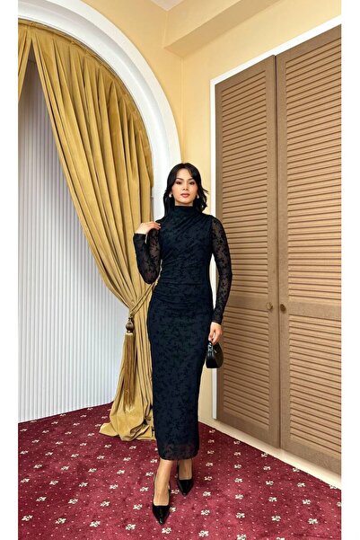 MY GRS BELİ DRAPELİ FLOK BASKI TÜL ELBİSE
