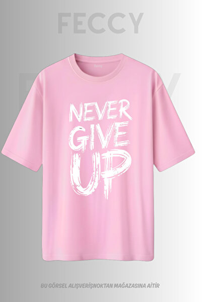 FECCY Tricou Premium Never Give Up cu imprimeu tematic pentru sală, unisex, s...