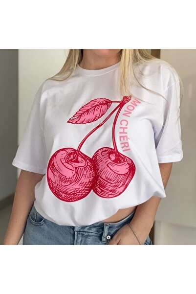Marco Fresco TRICOU DE DAMĂ ROZ CU IMPRIMEU MON CHERRY, CU GULER ROTUND