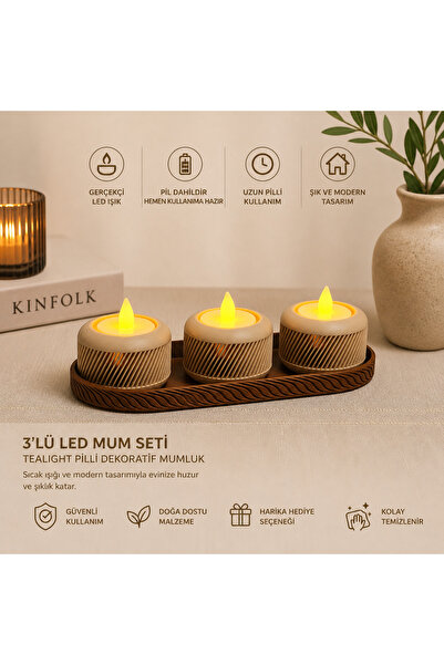 Linia Home 3’lü LED Mum Seti Pilli Tealigh