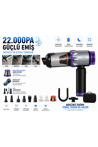 Nivego Araç ve El Süpürgesi 22.000 PA Güçlü Çekme ve üfleme 7 Parça 9000 mAh ...