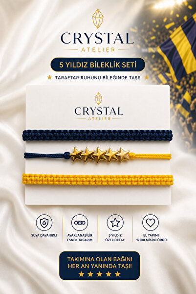 Crystal Atelier Sarı & Lacivert 5 Yıldızlı Makrome Taraftar Bileklik Seti - E...