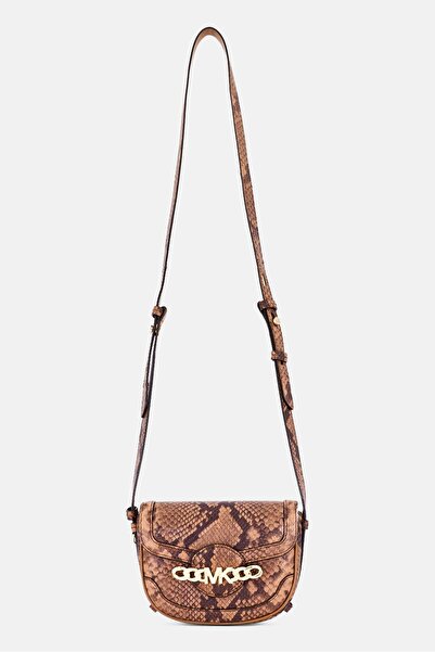 Michael Kors Women Snakeskin Saddle Cross Body Bag, Brown