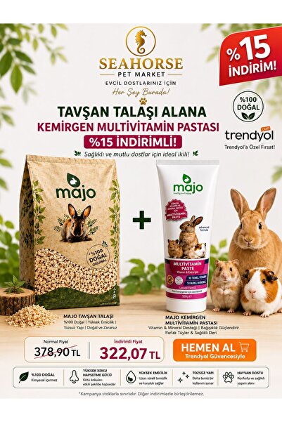 Majo Tavşan Talaşı + Kemirgen Multivitamin Pastası Seti | %15 Avantaj Paket