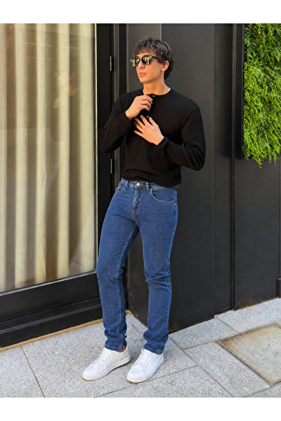 hacker Men's Trend Comfort Basic Slim Fit Navy Blue Jeans
