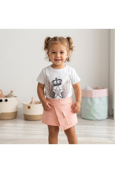Bulut Sezen Alt Top- Star Printed Combed Cotton Set 2-Piece- Girls-White Pink