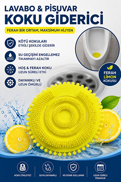Primeaks Lavabo & Pisuvar Koku Giderici Mat | Limon Kokulu Süzgeç | Tıkanma Ö...