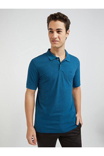Park Avenue Men Blue Slim Fit Solid Polo T-Shirt