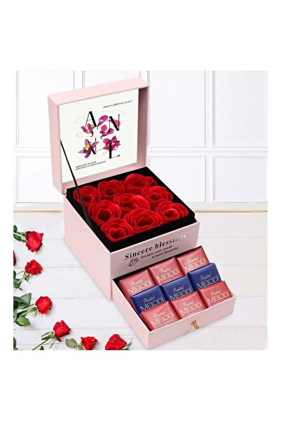 AyrStore Anneler Gününe Özel Çikolatalı Çekmeceli Pembe Gül Kutusu