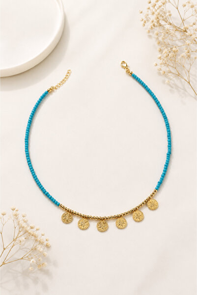 Archhazel Jewelery Turquoise Bead Detailed Bohemian Choker Necklace with Gold...