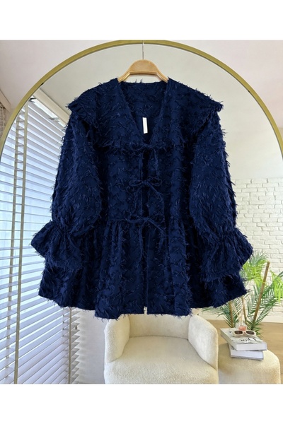 MODA VEDAT Kimono de damă cu detalii din pene și legătură în față -450