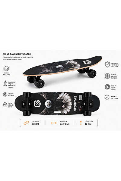 MUBX Beşiktaş Lisanslı Kaykay 81 CM ABEC-7 Profesyonel Skateboard
