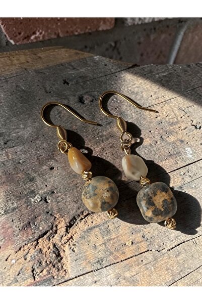 Amabel Jewelerys Jasper Natural Stone Steel Dangle Kaden Earrings (Mother's D...